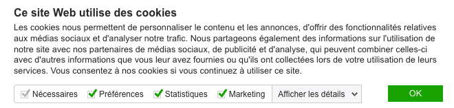 Un autre bandeau cookies de Cookiebot, mis en œuvre de manière non conforme.